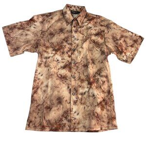 Monzini Collection Button Down Shirt Men's Size S Textured Brown Tan Tie-Dye USA